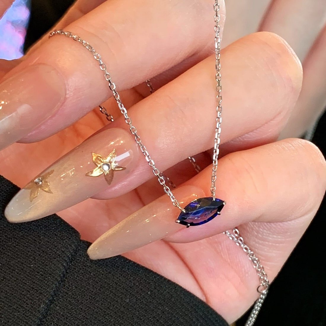 14k Gold 1.06 Ct Natural Sapphire Necklace - 4