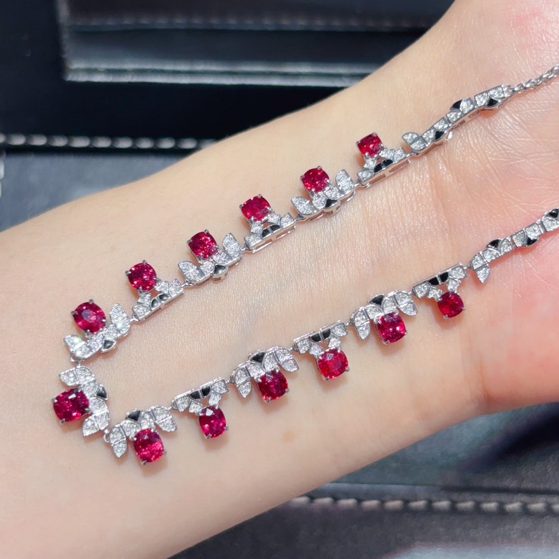 14k Gold 5 Ct Natural Ruby & Diamond Necklace - 2