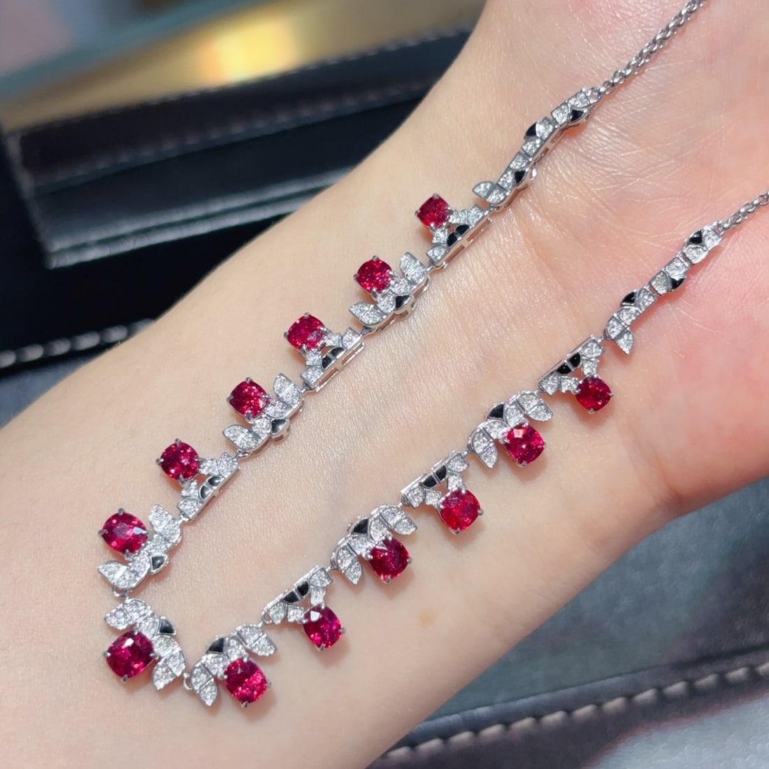 14k Gold 5 Ct Natural Ruby & Diamond Necklace - 3