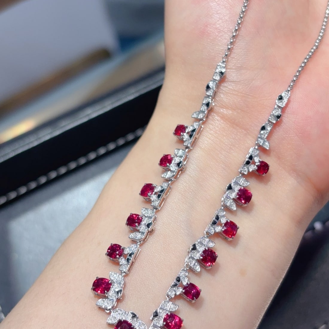 14k Gold 5 Ct Natural Ruby & Diamond Necklace - 4