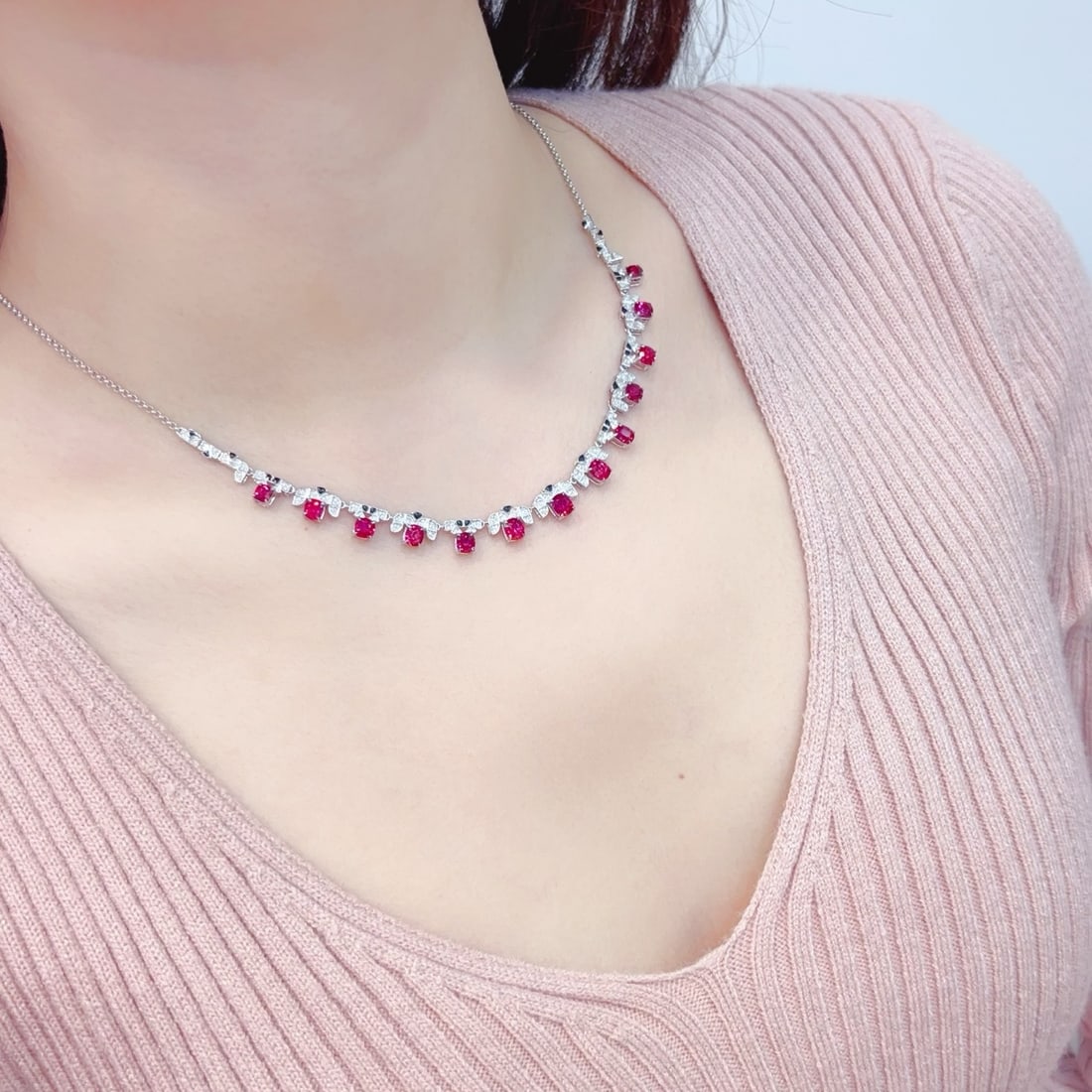 14k Gold 5 Ct Natural Ruby & Diamond Necklace - 6