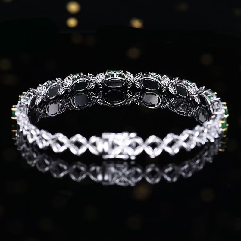 14k Gold 2.57 Ctw Vivid Green Natural Emerald & Diamond Bracelet - 4