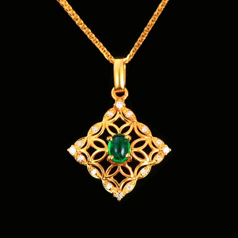 14k Gold 0.24 Ctw Vivid Green Natural Emerald & Diamond Pendant( Without Chain ): Ref:230999018 // gold content:14k gold // main gemstone:emerald // shape:oval // carat weight:0. 19ct // color:vivid green // treatment:natural // // adjacent gemstone 2 : diamond // number of