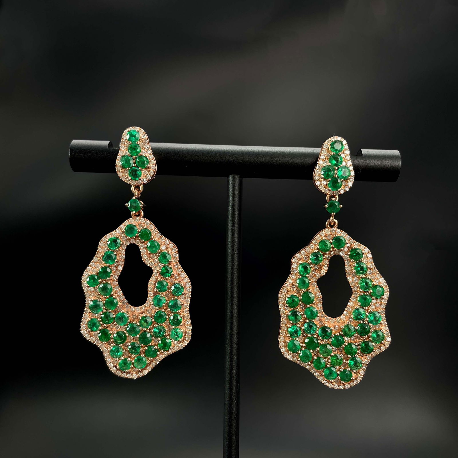 14k Gold 5.97 Ctw Vivid Green Natural Emerald & Diamond Earrings - 2