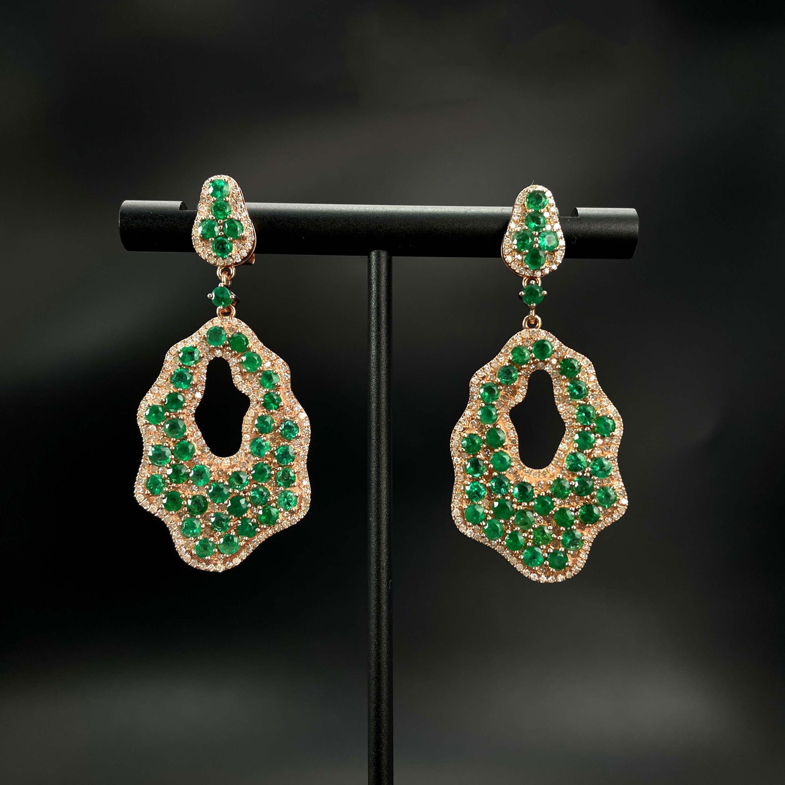 14k Gold 5.97 Ctw Vivid Green Natural Emerald & Diamond Earrings - 4