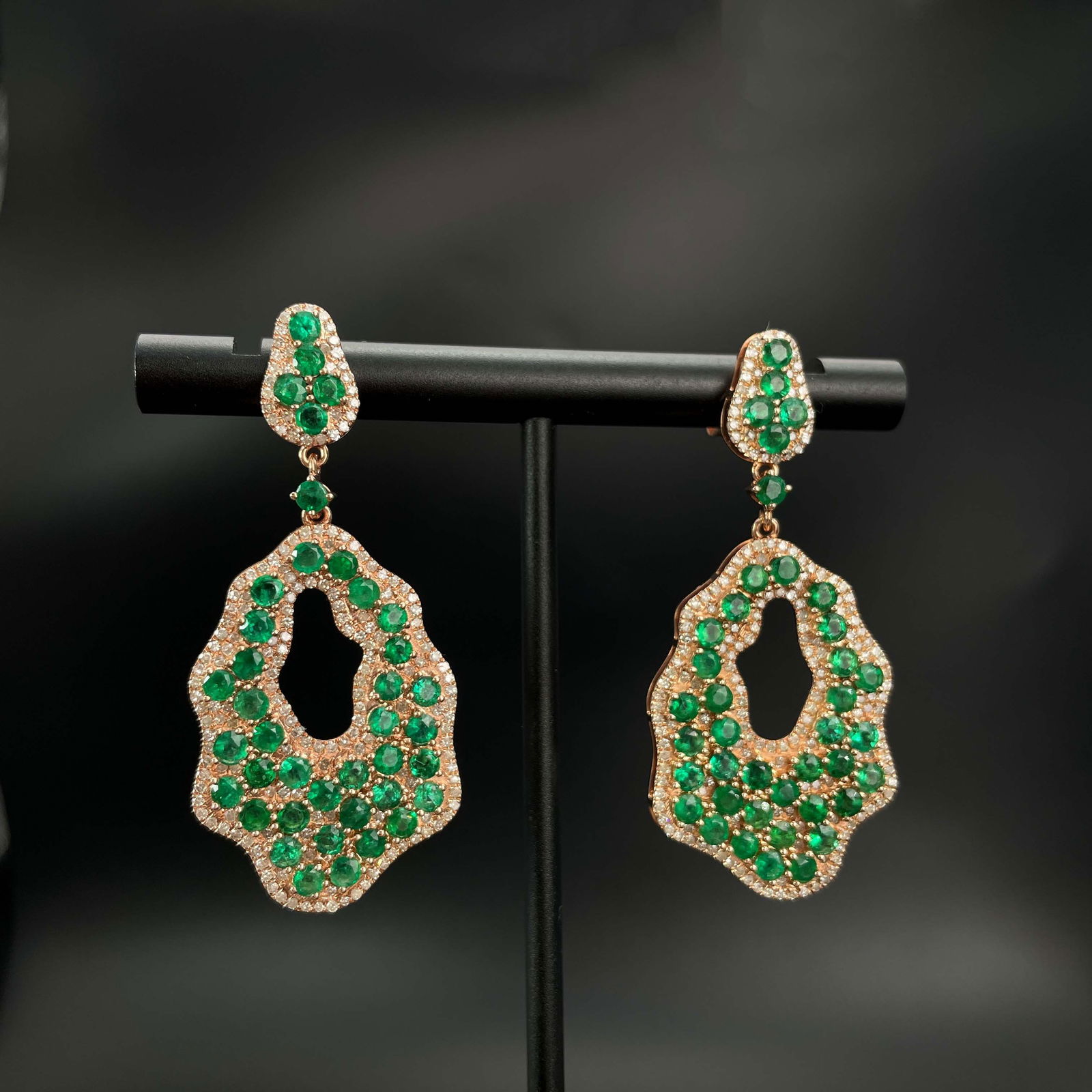 14k Gold 5.97 Ctw Vivid Green Natural Emerald & Diamond Earrings - 5