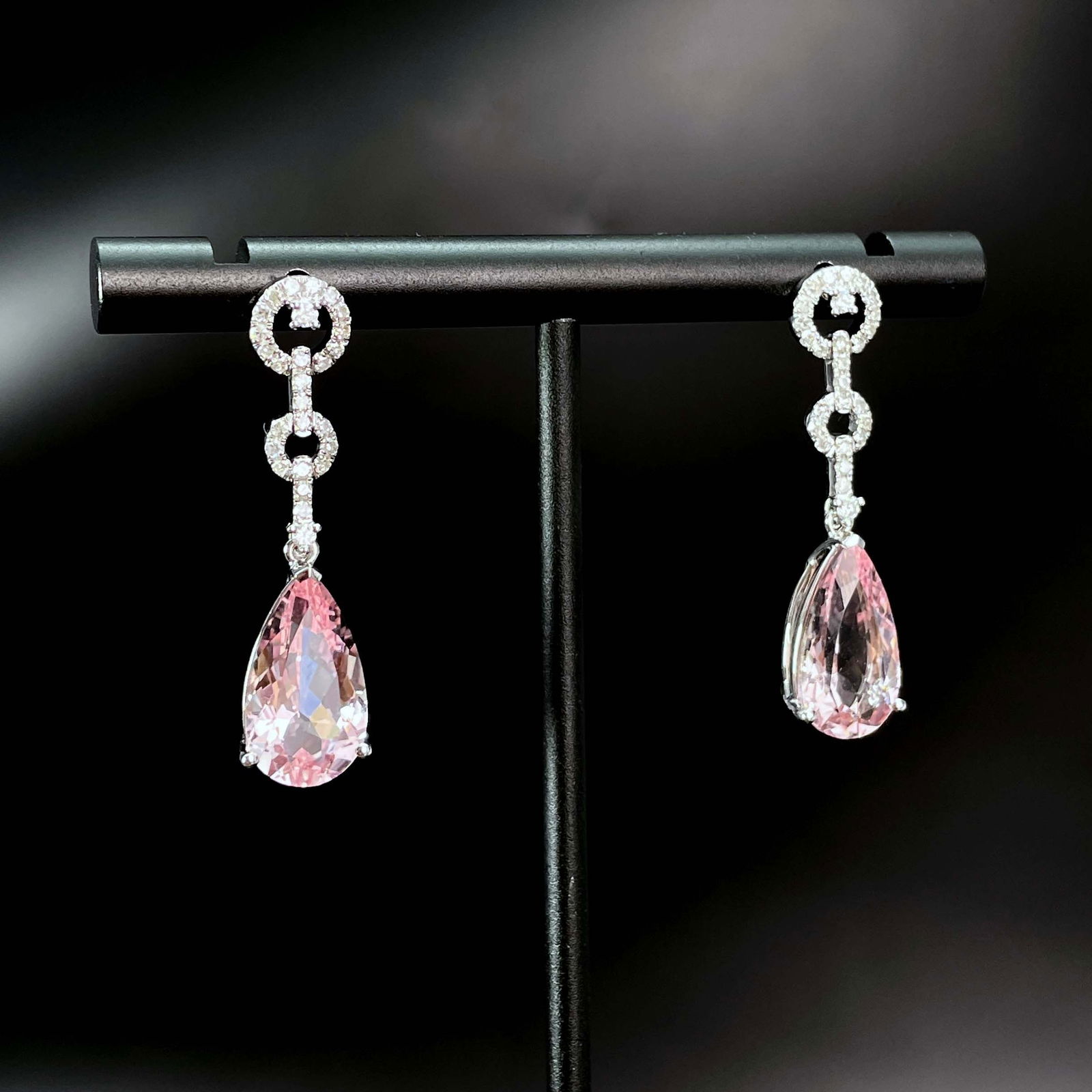 14k Gold 5.17 Ctw Natural Morganite & Diamond Earrings - 3