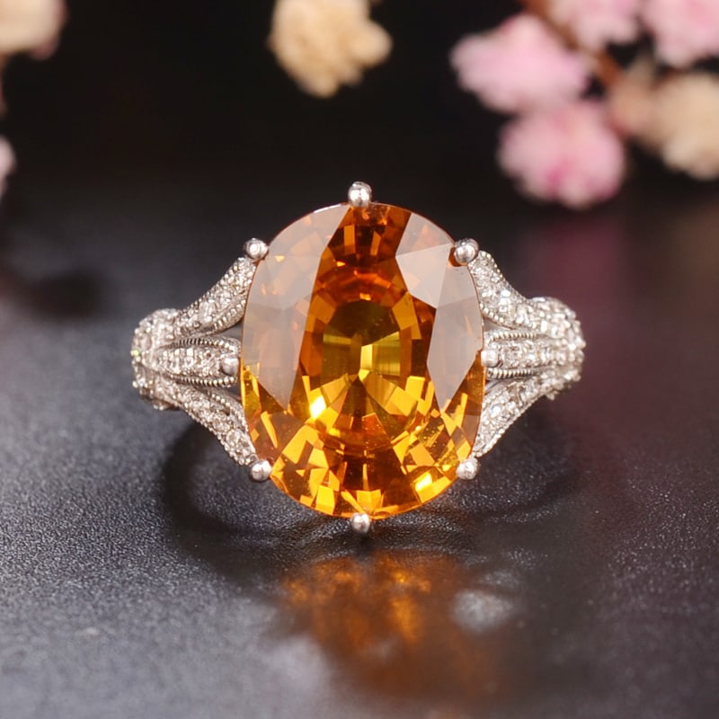 14k Gold 7.16 Ct Natural Sapphire & Diamond Ring: Ref:230999092 // gold content:14k gold // ring size:7. 25us // // main gemstone:sapphire // shape:oval // carat weight:7. 16ct // color:yellow // treatment:natural // // adjacent gemstone 2 :