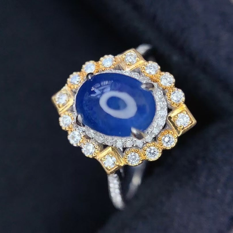 14k Gold 2.75 Ct Natural Star Sapphire & Diamond Ring - 4