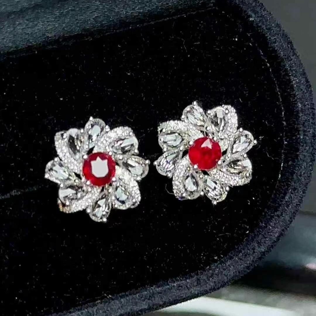 14k Gold 0.5 Ct Natural Ruby & Diamond & Sapphire Earrings (1 of 6)