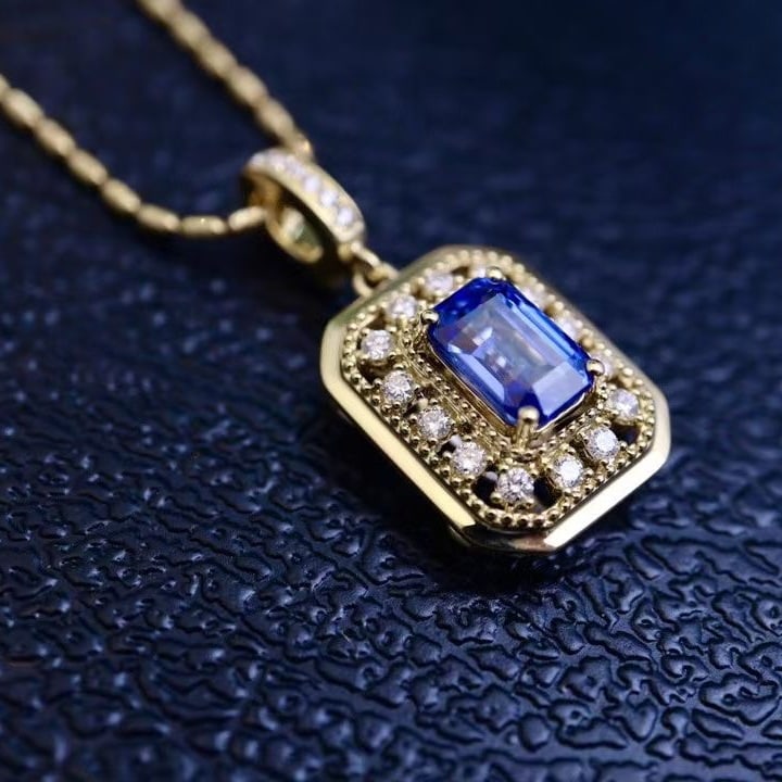 14k Gold 1.97 Ctw Natural Sapphire & Diamond Pendant( Without Chain ) - 3