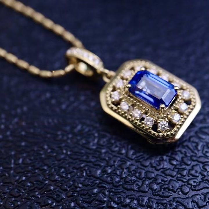 14k Gold 1.97 Ctw Natural Sapphire & Diamond Pendant( Without Chain ) - 4