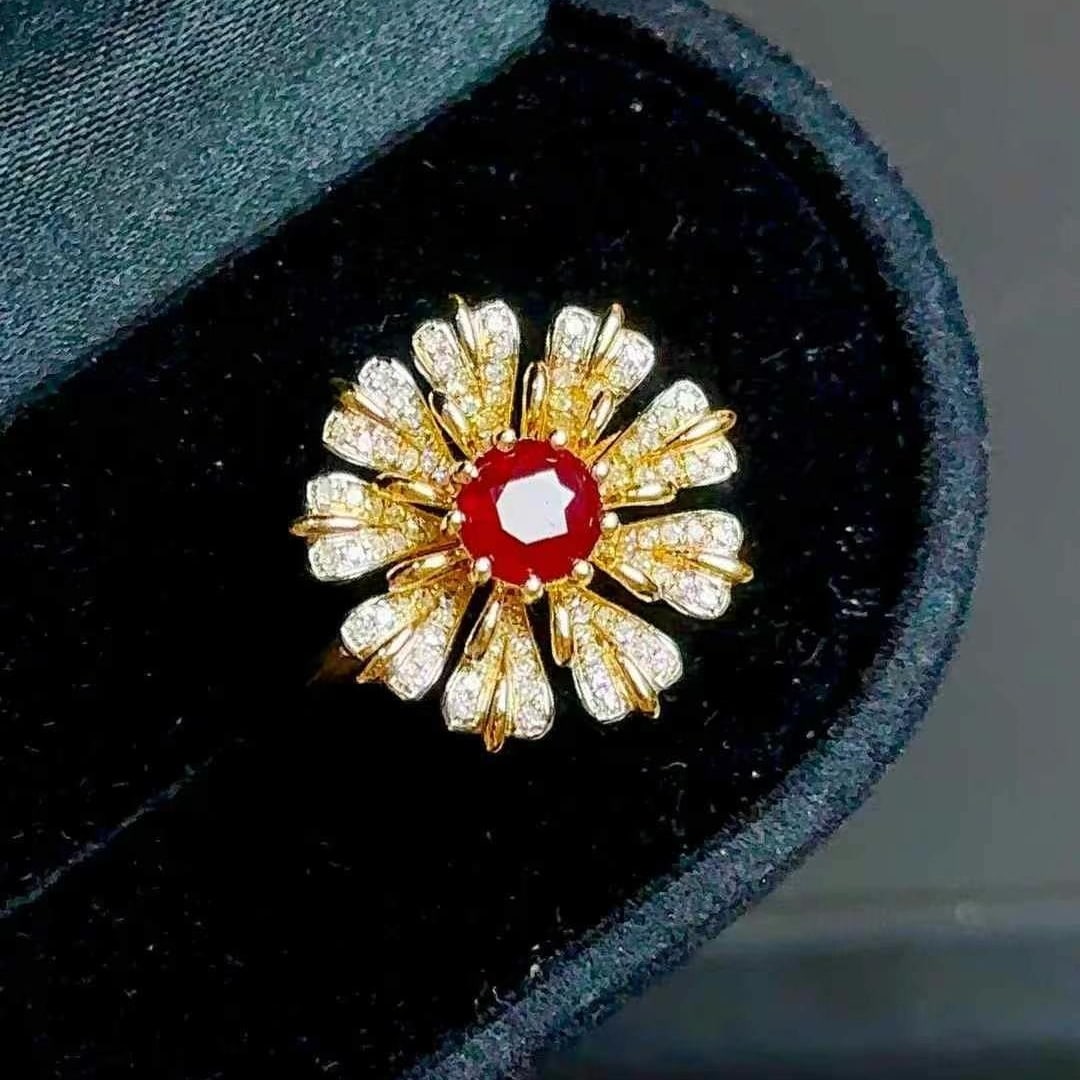 14k Gold 0.85 Ct Natural Ruby & Diamond Ring: Ref:230999205 // gold content:14k gold // ring size:7. 25us // // main gemstone:ruby // shape:round // carat weight:0. 85ct // color:pigeonblood red // treatment:natural // cut grade:g // //