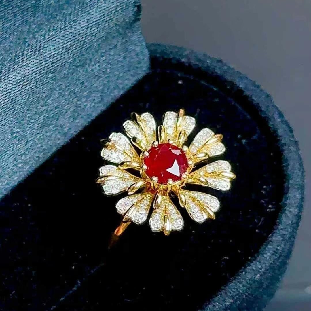 14k Gold 0.85 Ct Natural Ruby & Diamond Ring - 3