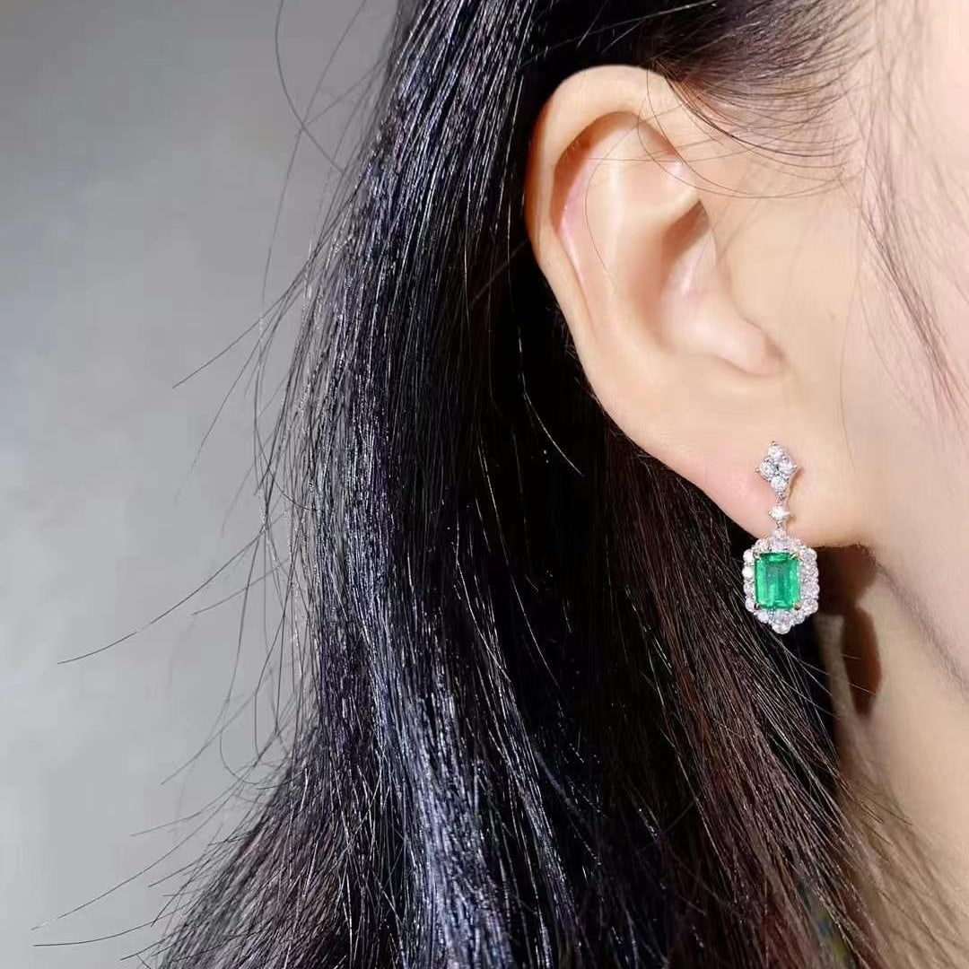 14k Gold 2.05 Ctw Vivid Green Natural Emerald & Diamond Earrings - 3