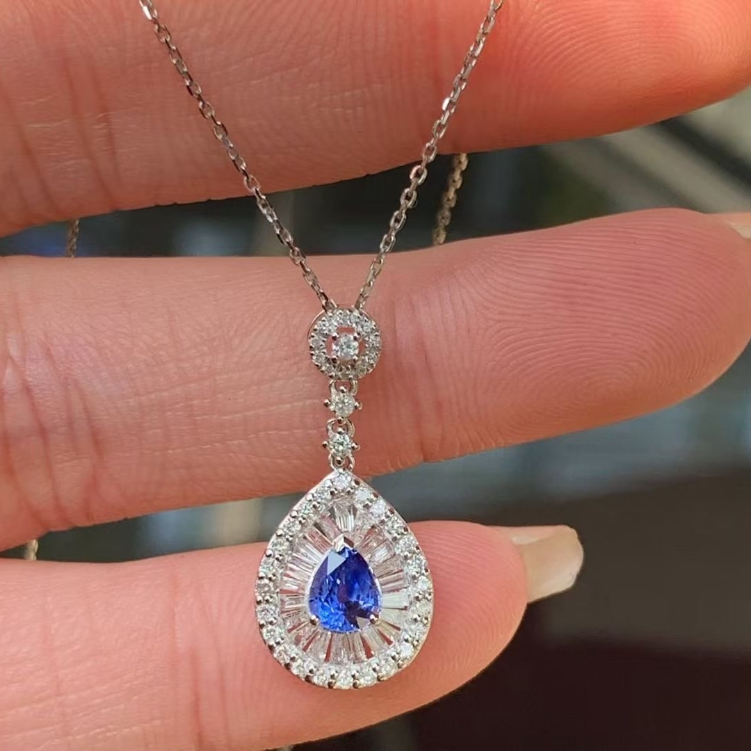 14k Gold 1.00 Ctw Natural Sapphire & Diamond Pendant( Without Chain ) - 3