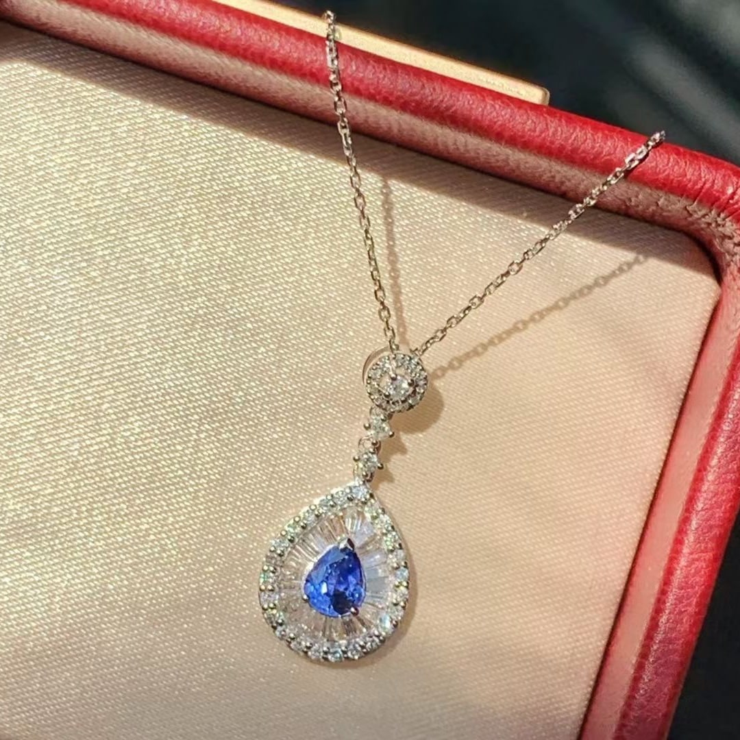 14k Gold 1.00 Ctw Natural Sapphire & Diamond Pendant( Without Chain ) - 6