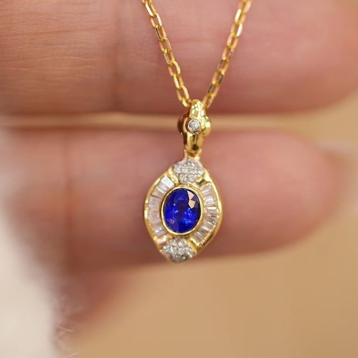 14k Gold 0.25 Ct Natural Sapphire & Diamond Pendant( Without Chain ) - 6