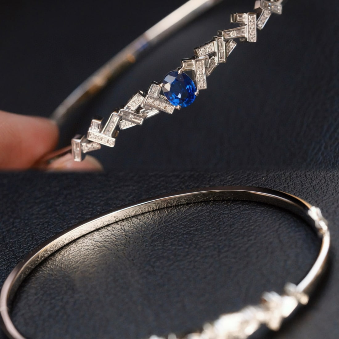 14k Gold 1.00 Ctw Natural Sapphire & Diamond Bangle - 2