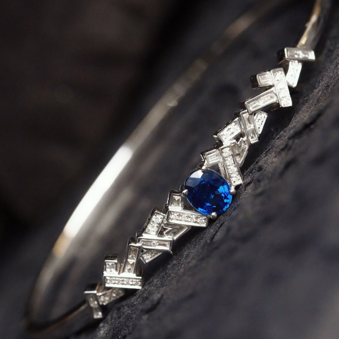 14k Gold 1.00 Ctw Natural Sapphire & Diamond Bangle - 3