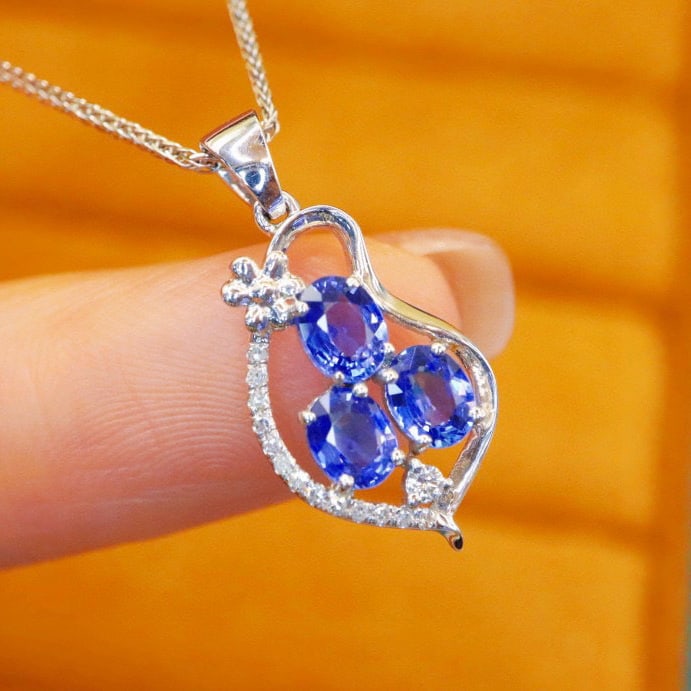 14k Gold 1.18 Ctw Natural Sapphire & Diamond Pendant( Without Chain ) - 2