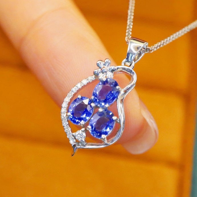 14k Gold 1.18 Ctw Natural Sapphire & Diamond Pendant( Without Chain ) - 3