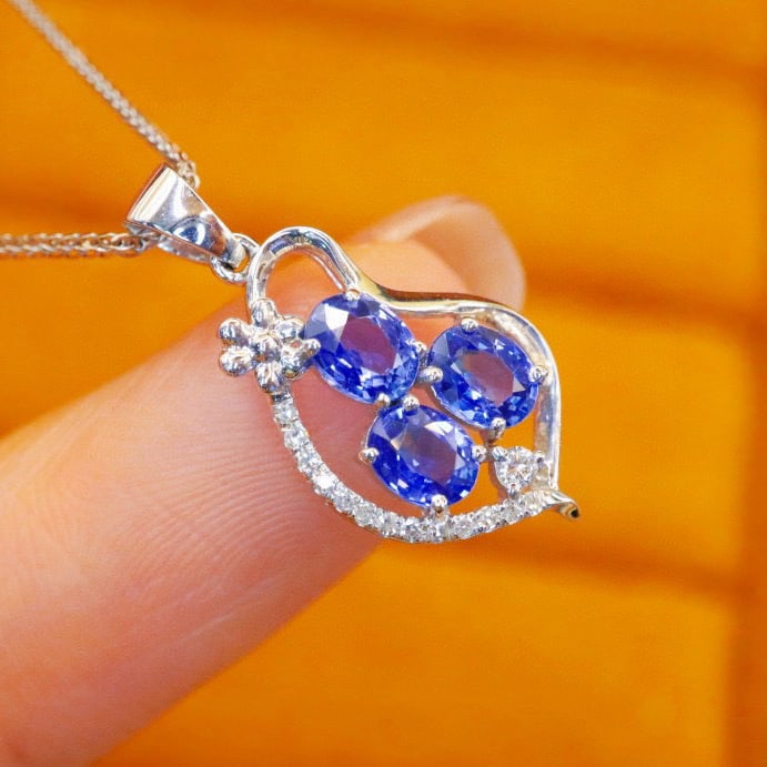 14k Gold 1.18 Ctw Natural Sapphire & Diamond Pendant( Without Chain ) - 4