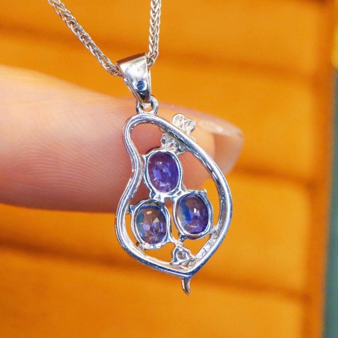 14k Gold 1.18 Ctw Natural Sapphire & Diamond Pendant( Without Chain ) - 5