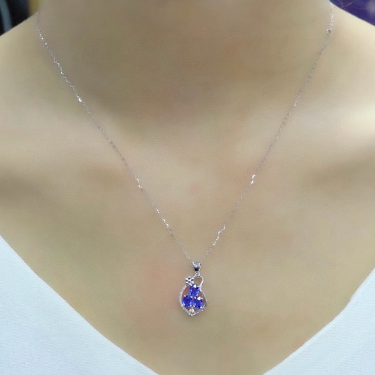 14k Gold 1.18 Ctw Natural Sapphire & Diamond Pendant( Without Chain ) - 6