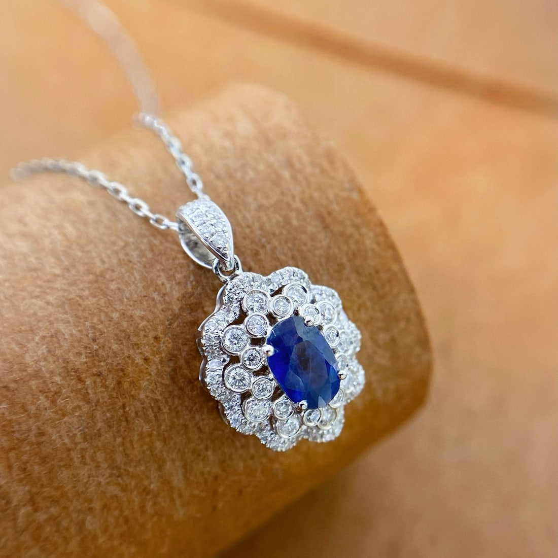 14k Gold 0.88 Ctw Natural Sapphire & Diamond Pendant( Without Chain ) - 2