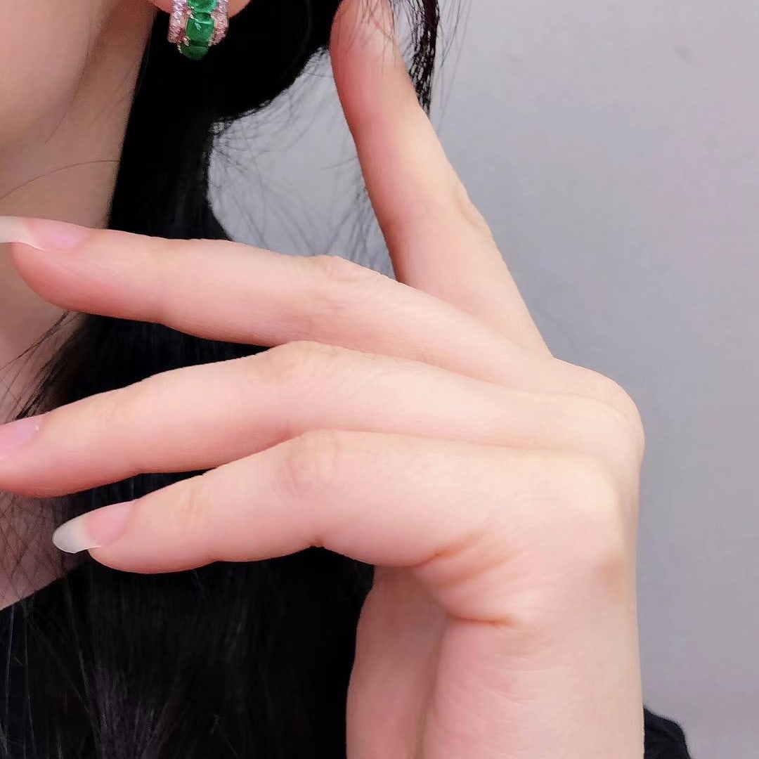 14k Gold 4.03 Ctw Vivid Green Natural Emerald & Diamond Earrings - 3