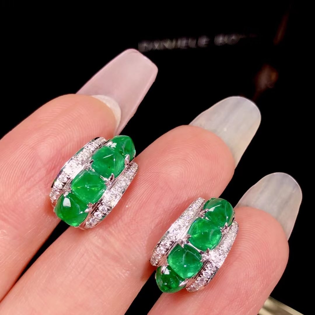 14k Gold 4.03 Ctw Vivid Green Natural Emerald & Diamond Earrings - 4