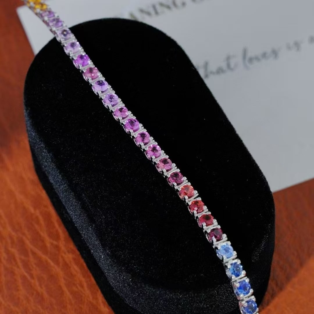 14k Gold 6 Ct Natural Sapphire Bracelet - 2