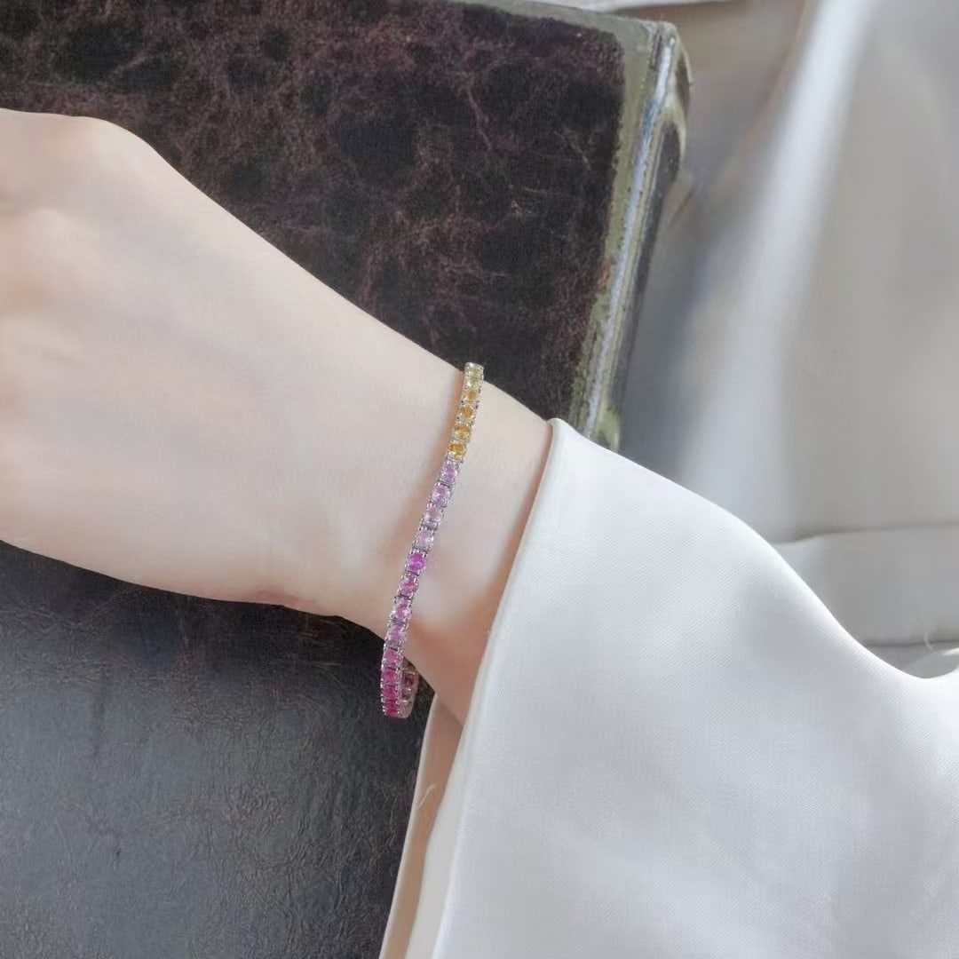 14k Gold 6 Ct Natural Sapphire Bracelet - 6