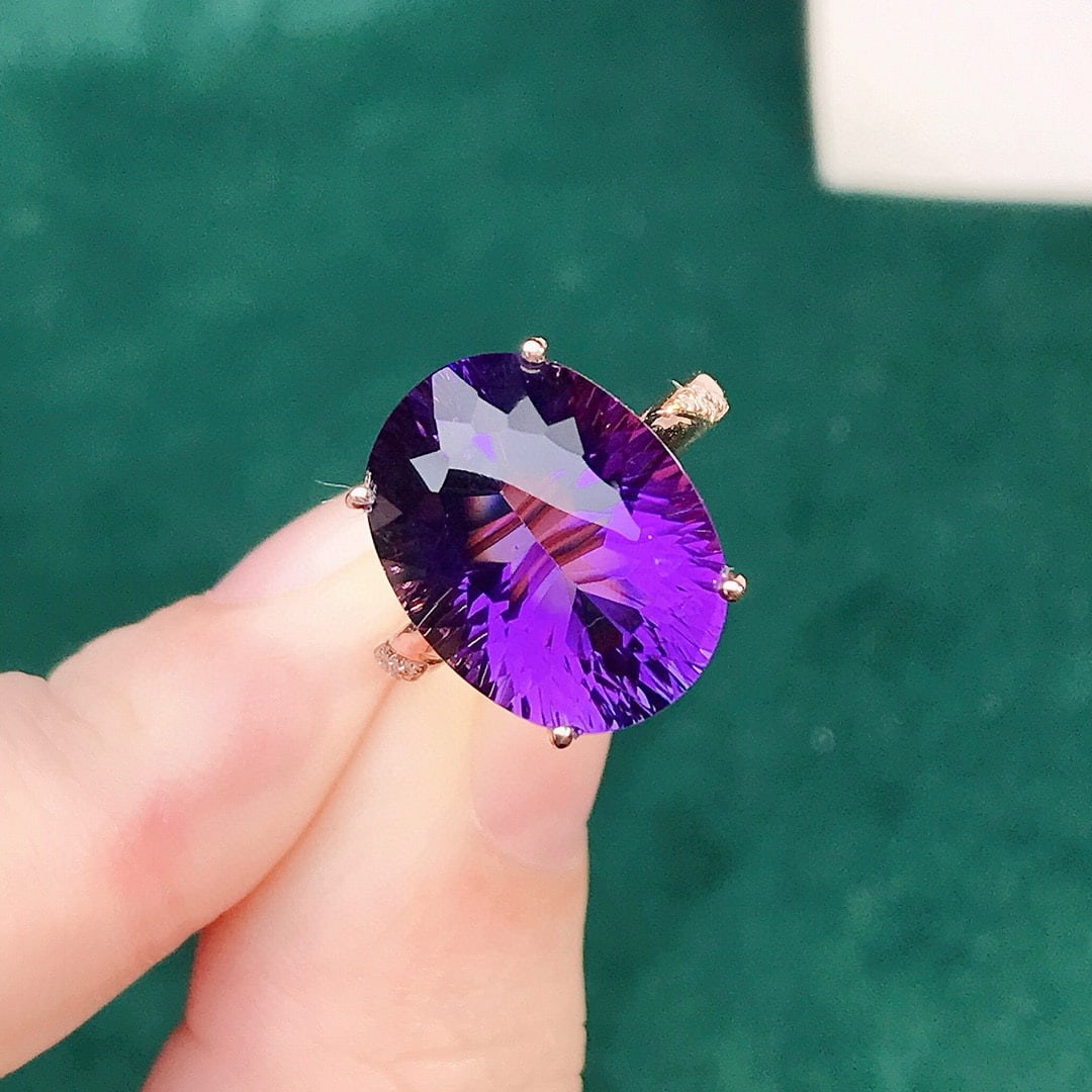 14k Gold 9.98 Ctw Natural Amethyst & Diamond Ring - 2