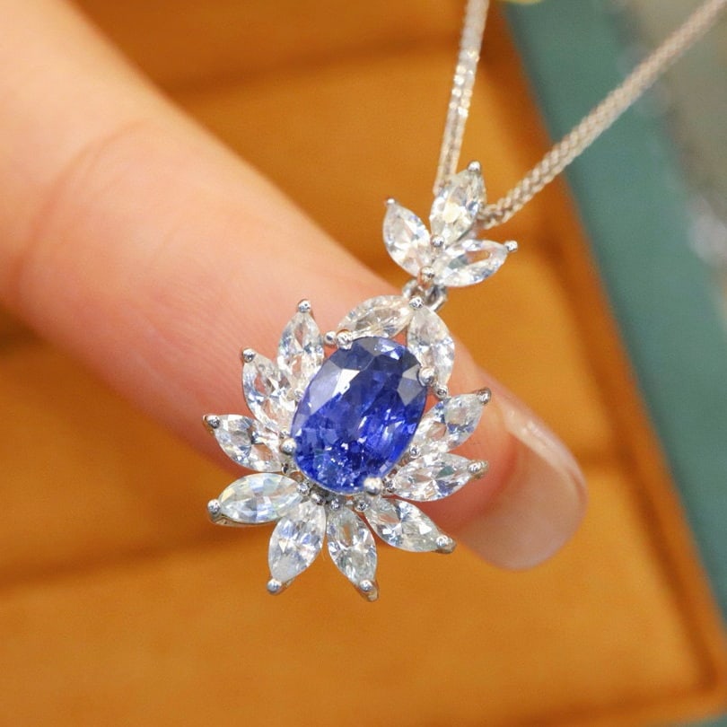 14k Gold 2.40 Ctw Natural Sapphire & Sapphire Pendant( Without Chain ) - 3