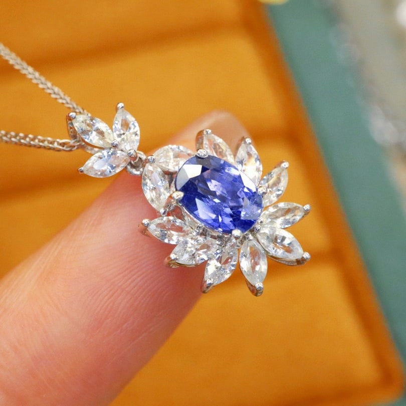 14k Gold 2.40 Ctw Natural Sapphire & Sapphire Pendant( Without Chain ) - 4