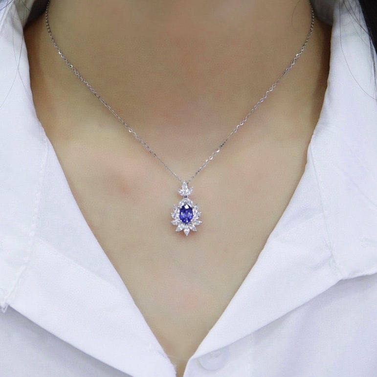 14k Gold 2.40 Ctw Natural Sapphire & Sapphire Pendant( Without Chain ) - 6