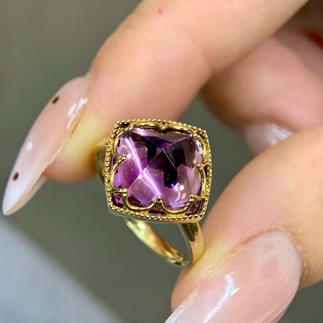 14k Gold 5.71 Ct Natural Amethyst Ring - 4