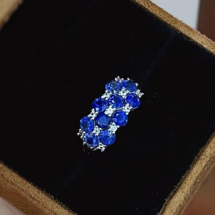 14k Gold 2.30 Ct Natural Sapphire & Sapphire Ring: Ref:231000296 // gold content:14k gold // ring size:7. 25us // // main gemstone:sapphire // shape:round // carat weight:2. 30ct // color:blue // treatment:natural // cut grade:g // // adjacent