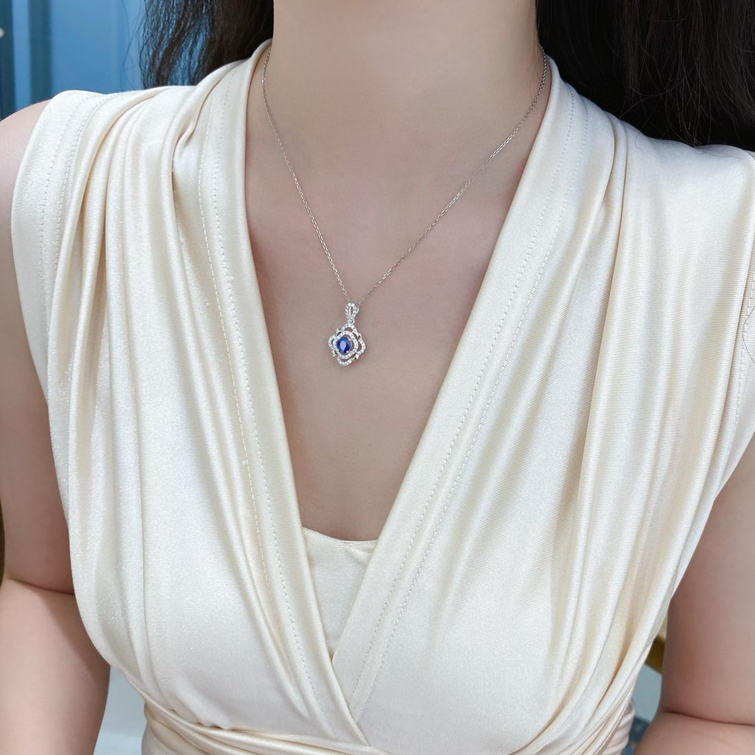 14k Gold 1.07 Ctw Natural Sapphire & Diamond Pendant( Without Chain ) - 3