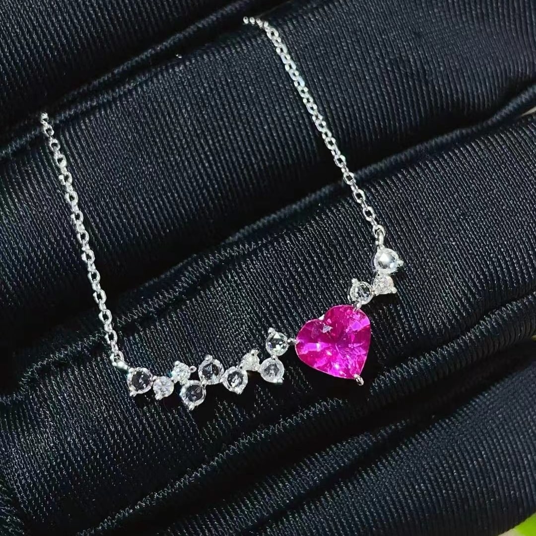 14k Gold 1 Ct Natural Ruby & Diamond & Sapphire Necklace: Ref:231000377 // gold content:14k gold // main gemstone:ruby // shape:heart // carat weight:1ct // color:red // treatment:natural // // adjacent gemstone 2 : diamond // number of stones:4 //