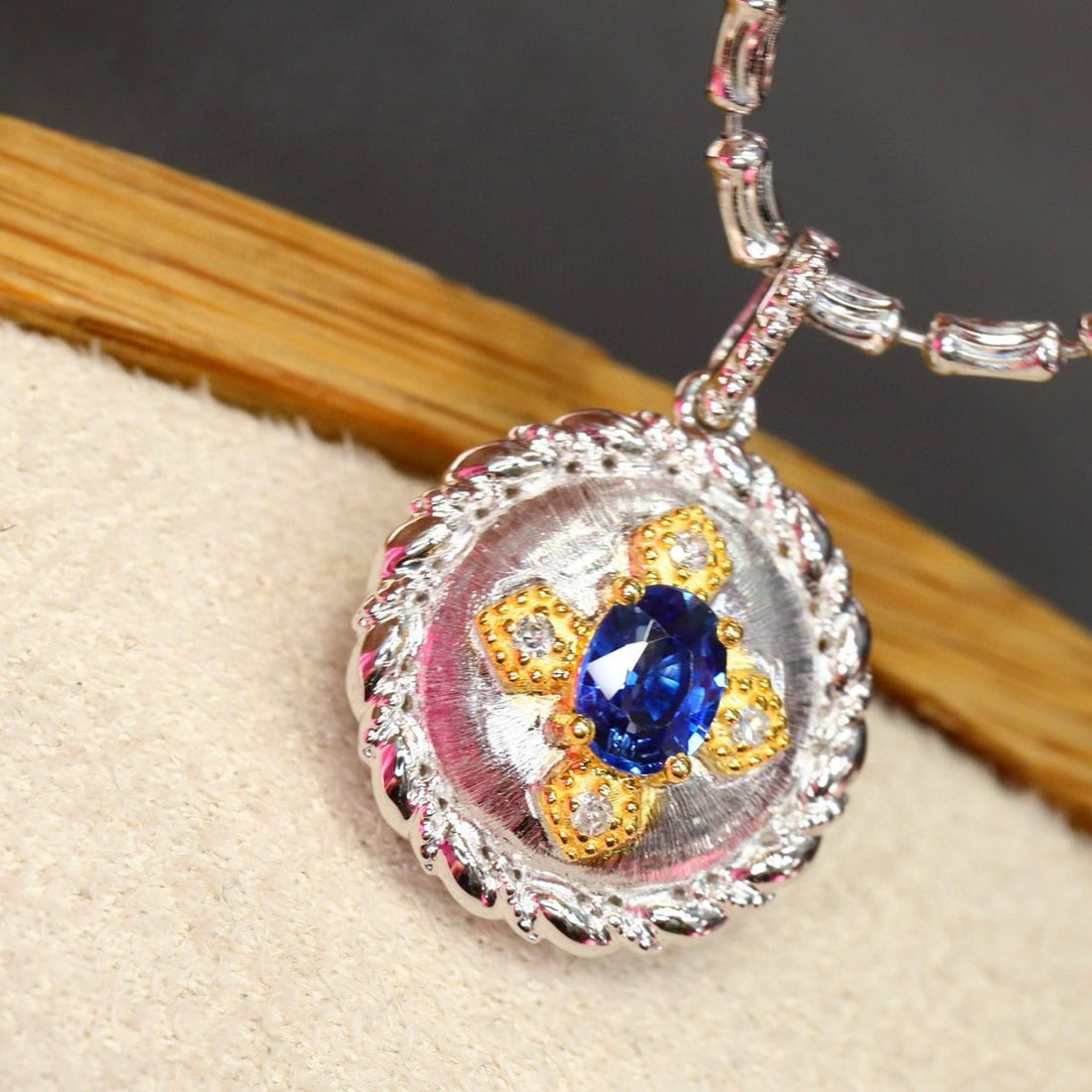 14k Gold 0.36 Ctw Natural Sapphire & Diamond Pendant( Without Chain ) - 3