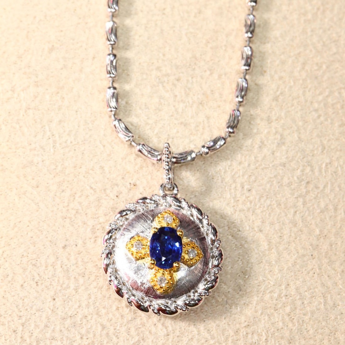 14k Gold 0.36 Ctw Natural Sapphire & Diamond Pendant( Without Chain ) - 4