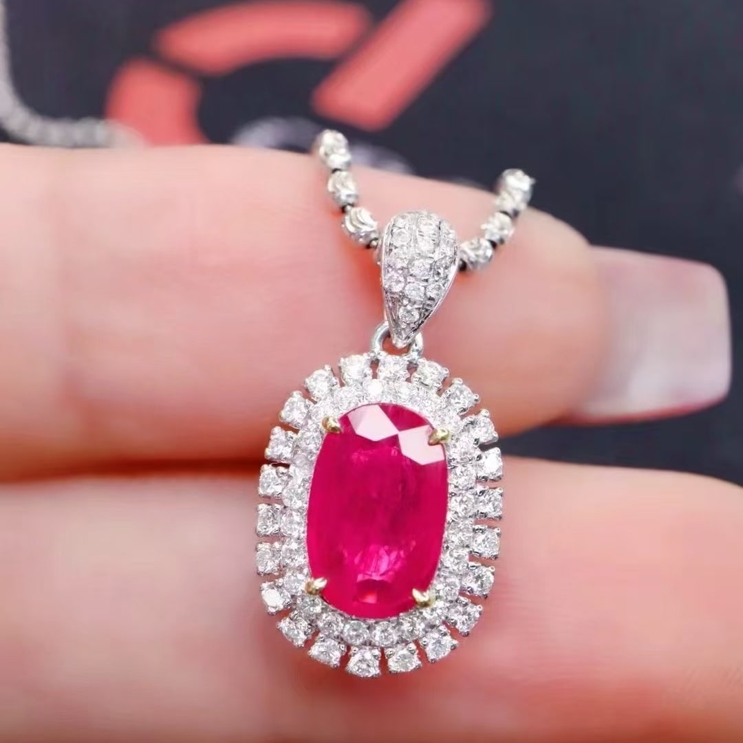 14k Gold 1.59 Ctw Natural Ruby & Diamond Pendant( Without Chain ): Ref:231000393 // gold content:14k gold // main gemstone:ruby // shape:oval // carat weight:1. 25ct // color:red // treatment:natural // // adjacent gemstone 2 : diamond // shape:round // carat