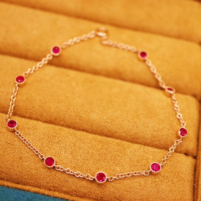 14k Gold 0.93 Ct Natural Ruby Bracelet - 2