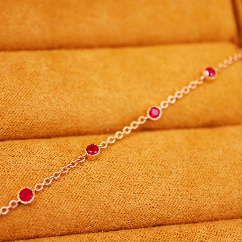14k Gold 0.93 Ct Natural Ruby Bracelet - 3