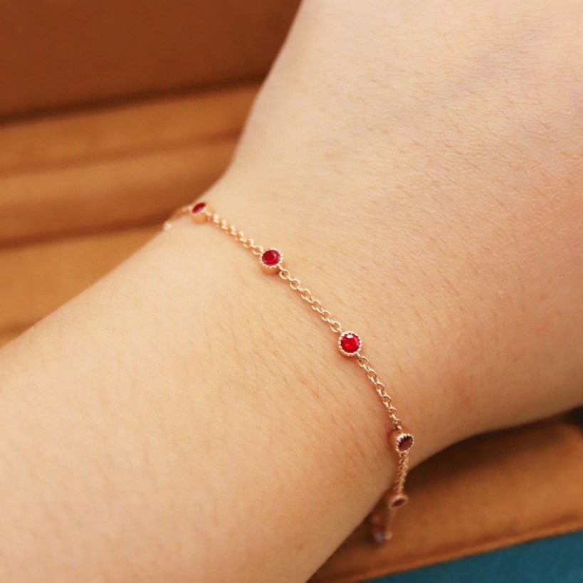 14k Gold 0.93 Ct Natural Ruby Bracelet - 6