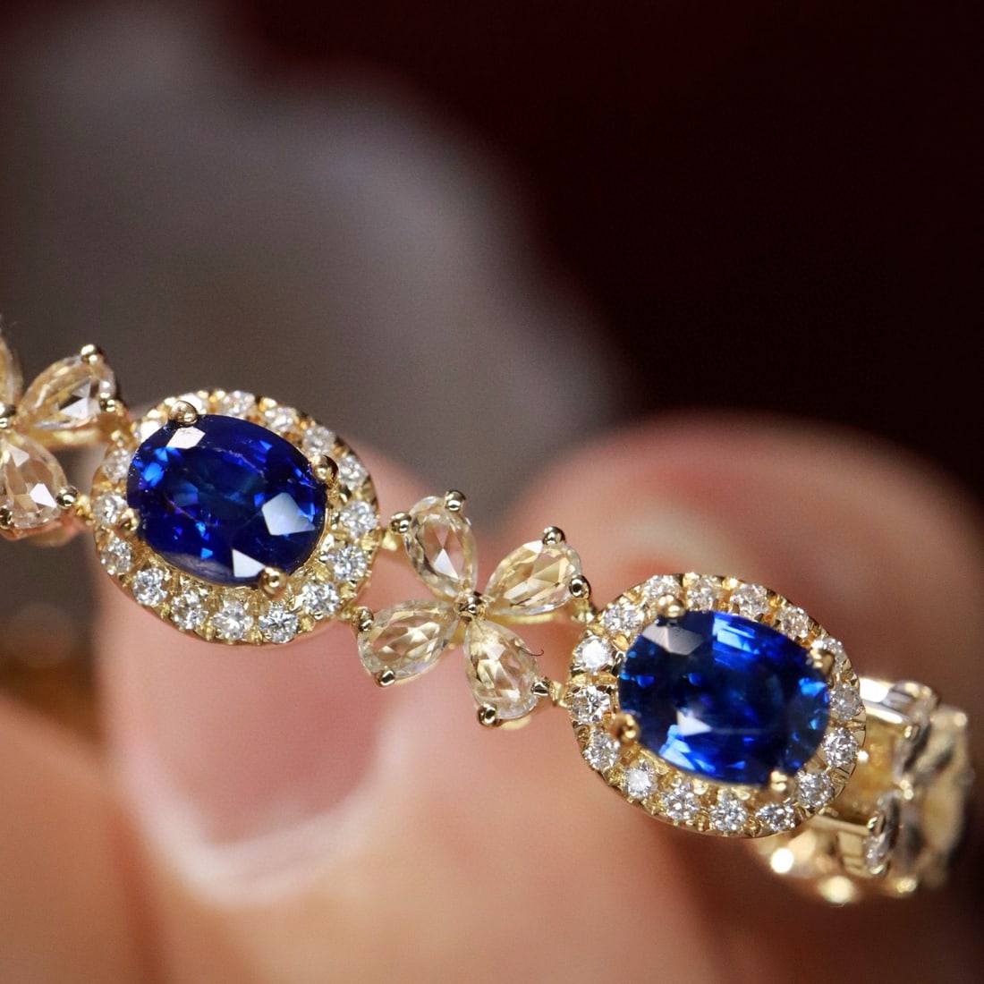 14k Gold 3.86 Ctw Natural Sapphire & Sapphire Bracelet - 6