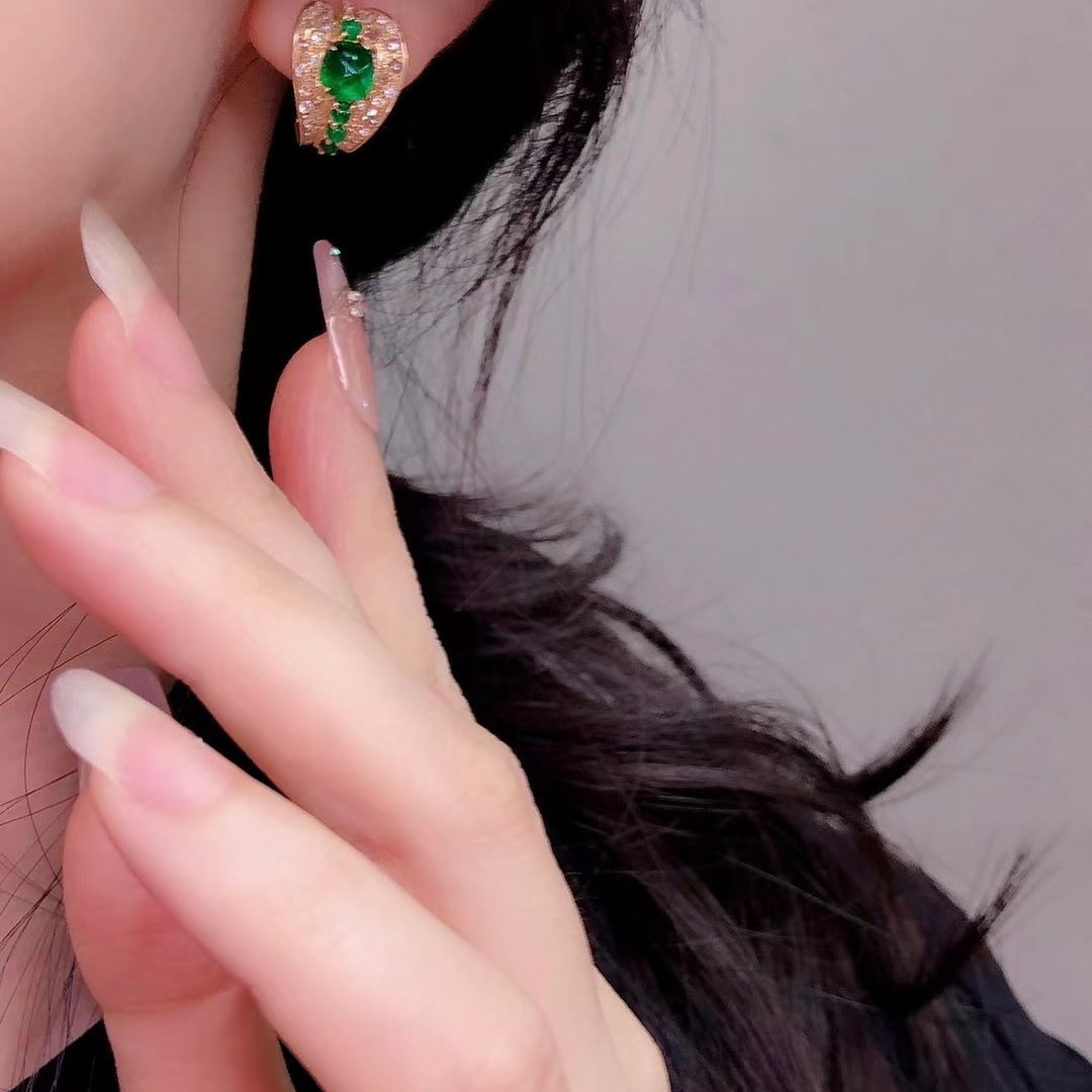 14k Gold 2.85 Ctw Vivid Green Natural Emerald & Diamond Earrings - 5